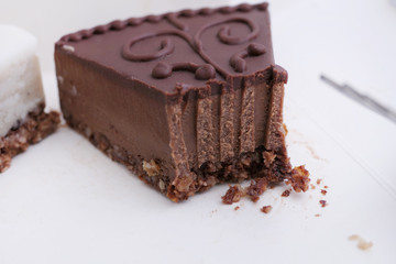 Eating Vegan Chocolate Cake with Decoration