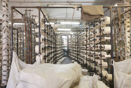 Spools in textile factory