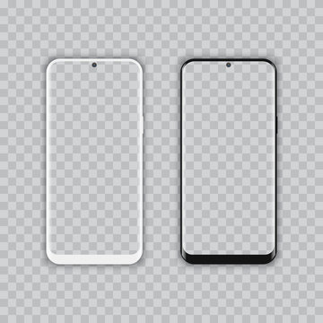 Realistic white and black smartphone with transparent screen. Vector.