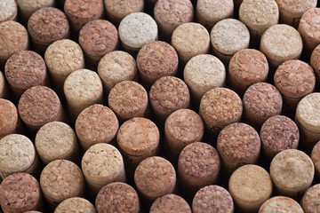 Background pattern of different wine bottle corks, top view