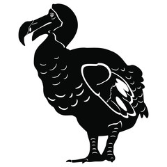 Black and white silhouette of an extinct bird dodo. Flat cartoon style. © Olena