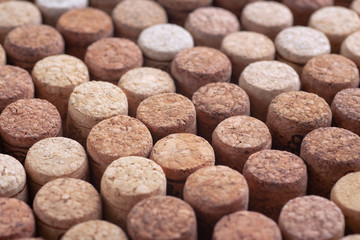 Background pattern of different wine bottle corks, top view