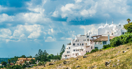 The famous Casapueblo, the Whitewashed cement and stucco buildings near the town of Punta Del Este,...