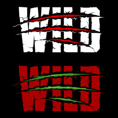 Creative vector illustration of claws paw scratches over word Wild. Art design. Animal horror scratching of cat, tiger, lion, pantera, bear. Abstract concept graphic element © 4ek