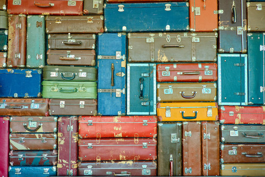 Suitcases for travel. Multicolored suitcases for clothes