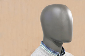 Close-up of a plastic mannequin head.