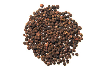 Spicy pepper peas on a white background, fragrant seasoning for salads, meat dishes