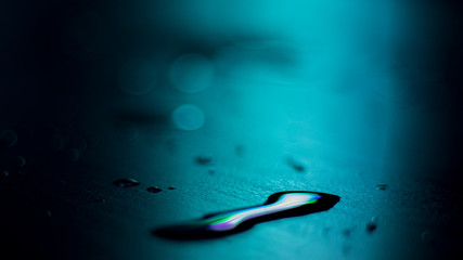Water Droplets With Blue Neon Lights