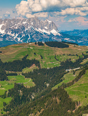 Plakat Beautiful alpine view with the famous Wilder Kaiser mountains at Söll - Tyrol - Austria