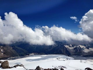 View from Priyut 11 to Elbrus. Assault camp