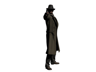Detective in Trenchcoat aims at Someone