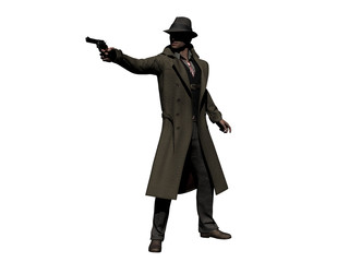 Detective in Trenchcoat aims at Someone
