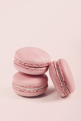 Delicious french dessert. Three gentle soft pink purple cakes  macaron or macaroon