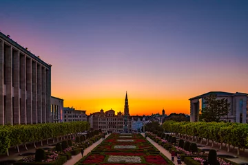 Fototapeten A beautiful sunset over the city of Brussels Belgium © Simona