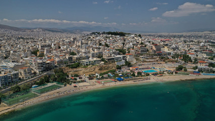 Aerial drone panoramic photo of Piraeus port the largest commercial port in Greece and one of the largest in Europe, Attica, Greece