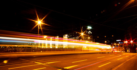 Fototapeta na wymiar light trails of the tram in Basel Switzerland