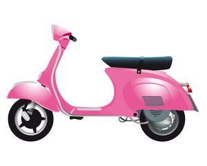 Pink retro scooter isolated on a white background