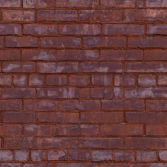 Old red painted brick wall with beautiful rows of stained bricks. Seamless pattern.