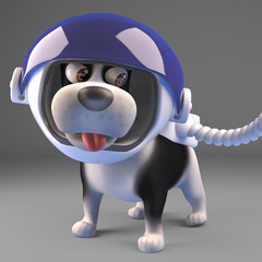 Cartoon dog in spacesuit ready to explore space, 3d illustration