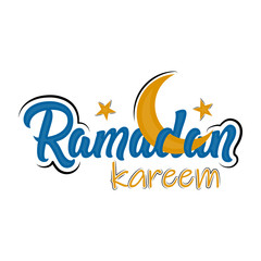 Isolated text with a crescent moon and stars. Ramadan kareem - Vector