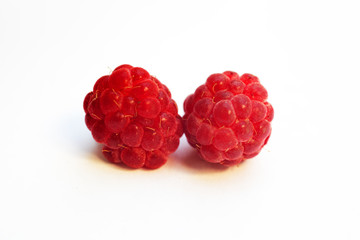 Raspberry on white background macro
