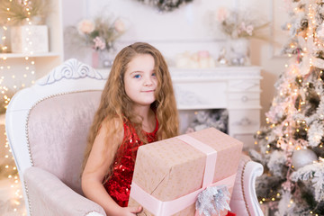 Obraz na płótnie Canvas Girl and gift box. Christmas