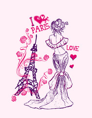 illustration of Eiffel tower and woman