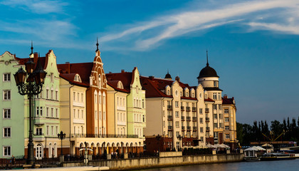 Fototapeta premium Buildings in the old German style by the river