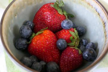 Juicy Strawberries and Blueberries in a Vintage Bowl