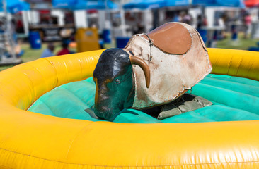 View of a mechanical bull machine with nobody