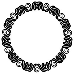 Obraz na płótnie Canvas Eleven intertwined snakes in circular ornament around copy space. Black and white frame.