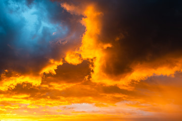 Fire sky over Prague, Czech republic