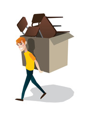 man carrying box furniture people isolated