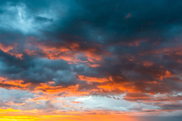 Fire sky over Prague, Czech republic
