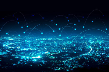 abstract line connection on night city background