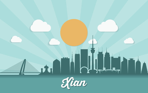 Xian skyline - China, Xi'an - vector illustration