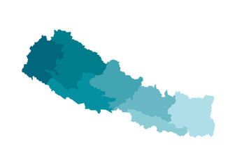 Vector isolated illustration of simplified administrative map of Nepal. Borders of the provinces. Colorful blue khaki silhouettes
