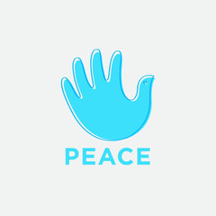 Handbreadth like blue pigeon with contour on white background. Peace symbol.