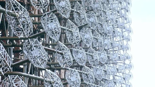 Overlooking massive Chernobyl-2 constructions on a normal day. Amazing abstract view of a Soviet Union over-the-horizon radar network in Chernobyl exclusion zone.