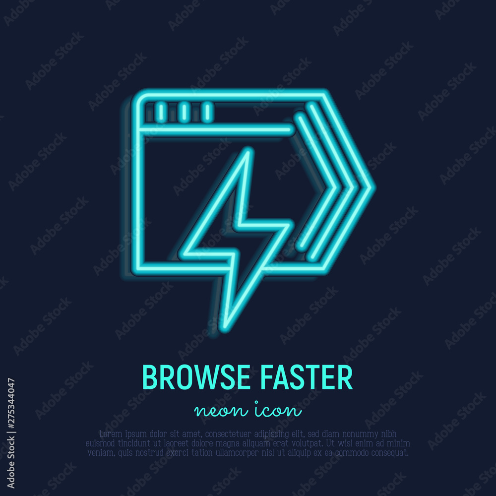 Aufkleber faster browser neon thin line icon. web page with flash. modern vector illustration.
