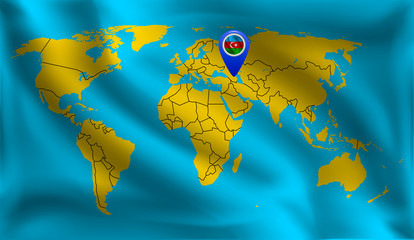 Azerbaijan's location mark on the world map, Azerbaijan flag, vector illustration