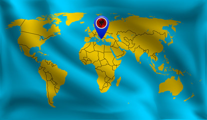 Albanian location mark on the world map, Albania flag, vector illustration..