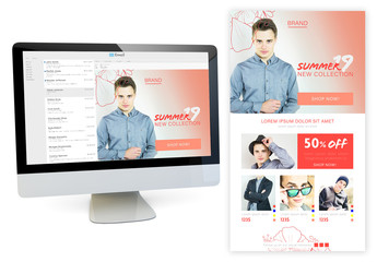 Web Shop Layout with Red Floral Illustration