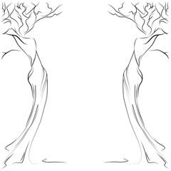 minimalist style tree, Linear drawing on a white background