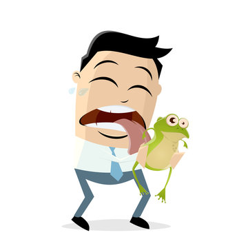 funny asian businessman is licking a frog