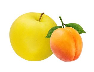 Fresh yellow apple with apricot isolated on white background with clipping path