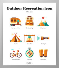 Outdoor recreation icons flat pack