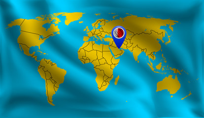 Bahrain's  location mark on the world map, Bahrain  flag, vector illustration.