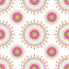 Colorful folk mandala pattern. Seamless ethnic background with abstract flowers