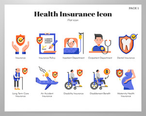 Health insurance icons flat pack